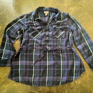 Blue Plaid Maternity Top